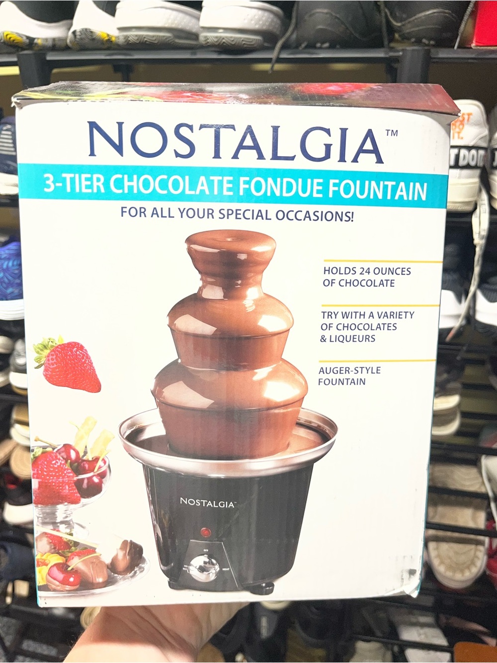 Nostalgia Black and Brown 3-Tier Chocolate Fondue Fountain Box Art